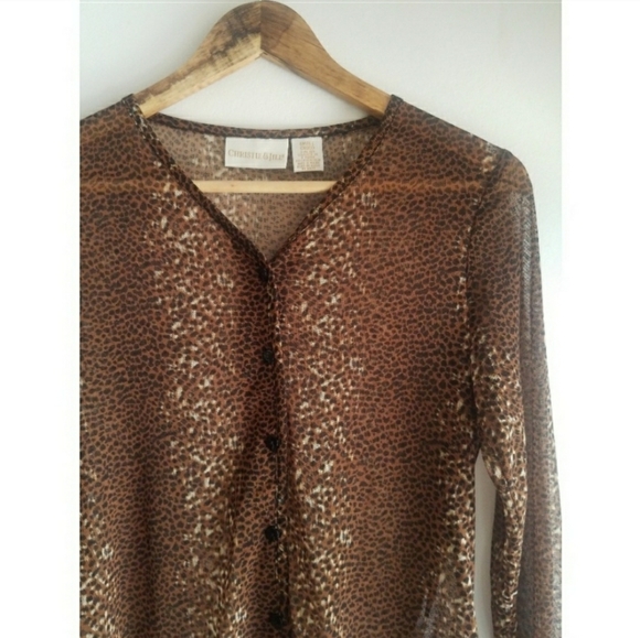 Sheer Cheetah Leopard Animal Print Blouse - Picture 5 of 5